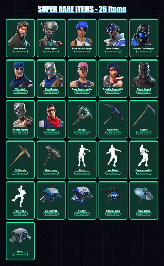 [PC] | The Reaper | Elite Agent | Blue Team Leader | Blue Striker | Carbon Commando | 178 skin | 150 pickaxe | 150 emote | 138 glider | Lv2096