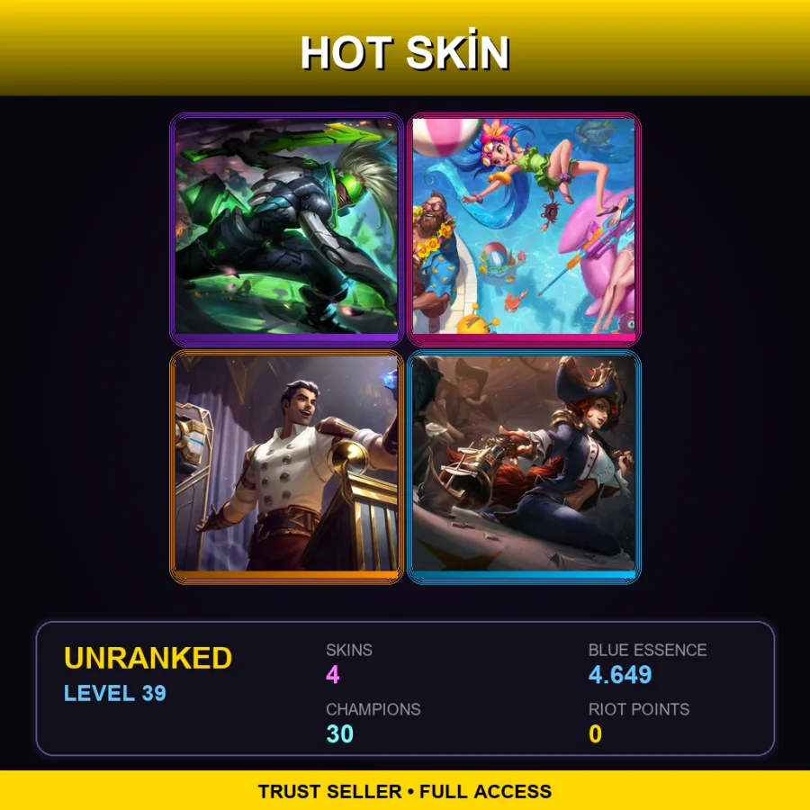 EUW | Lv39 | Unranked | 4 Skin | 30 Champ