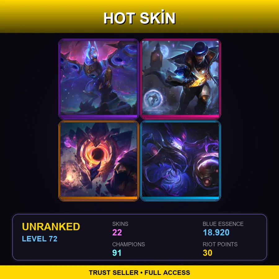 EUW | Lv72 | Unranked | 22 Skin | 91 Champ — LoL account