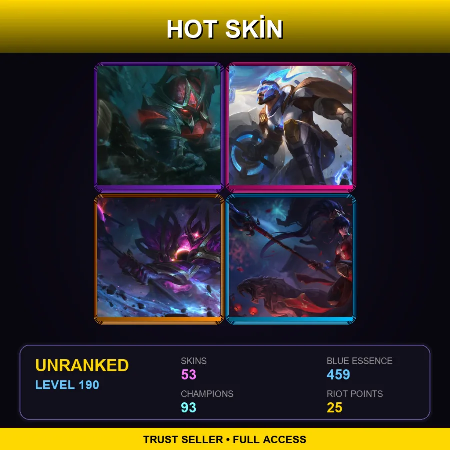 LAS | Lv190 | Unranked | 53 Skin | 93 Champ — LoL account