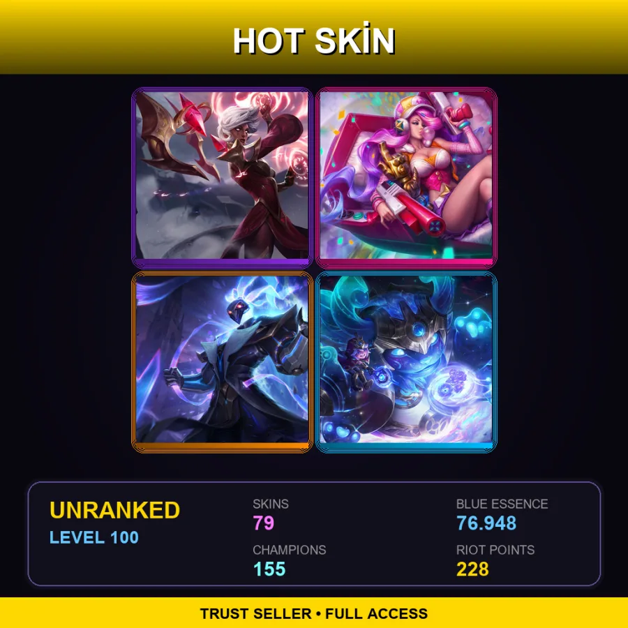 EUNE | Lv100 | Unranked | 79 Skin | 155 Champ — LoL account