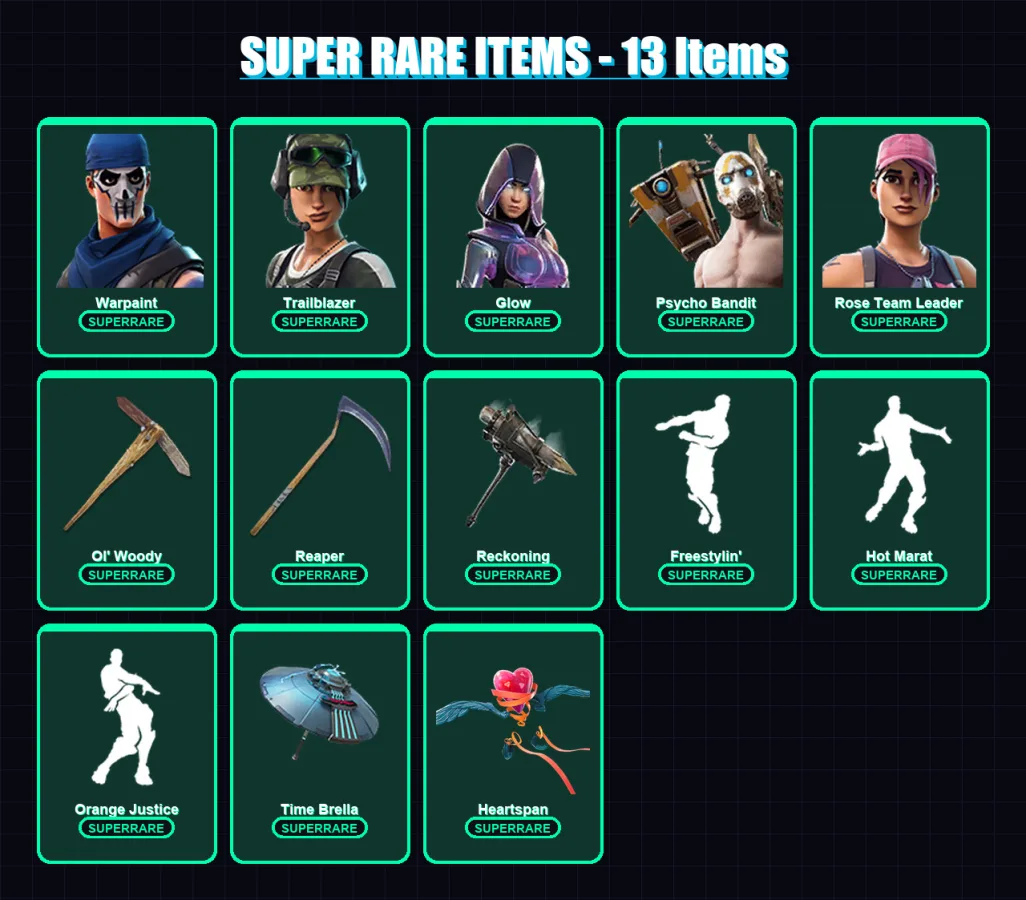 [PC/XBOX/PSN] | Warpaint | Trailblazer | Glow | Psycho Bandit | Rose Team Leader | 126 skin | 128 pickaxe | 123 emote | 135 glider | Lv2028