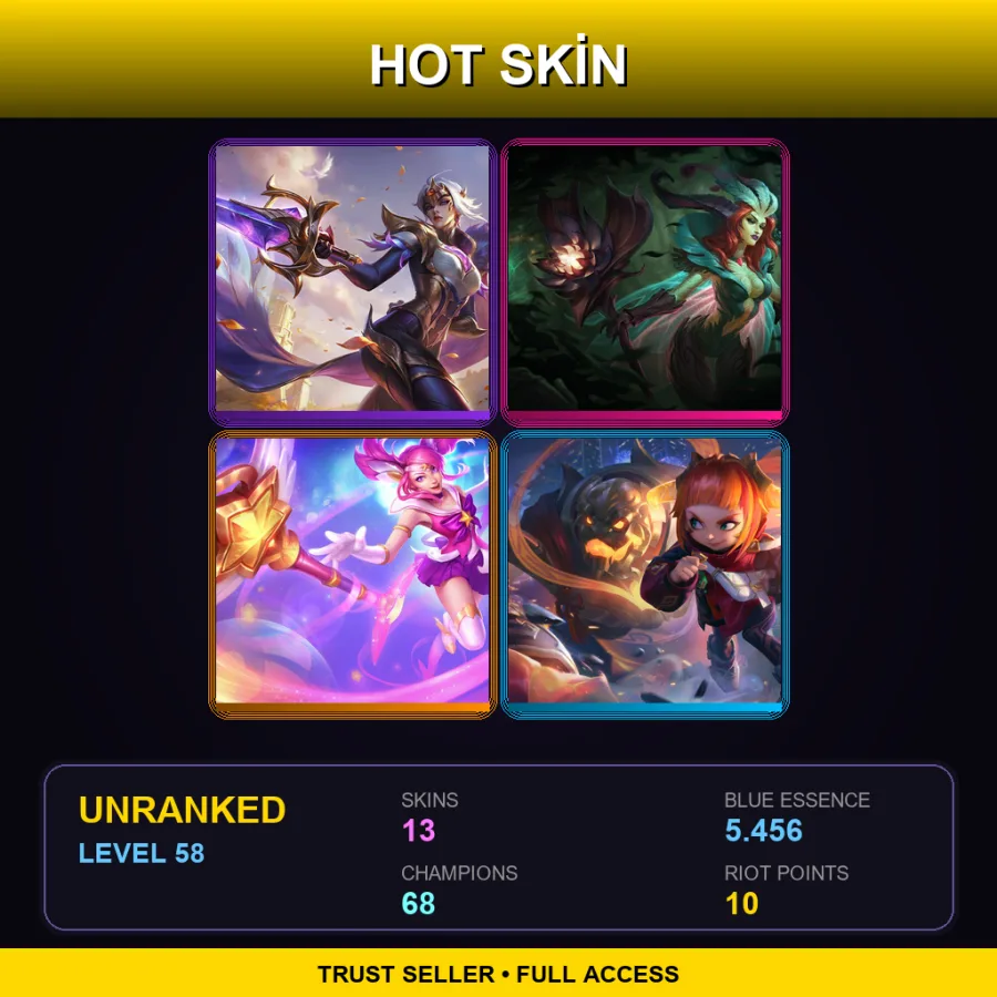 EUW | Lv58 | Unranked | 13 Skin | 68 Champ — LoL account
