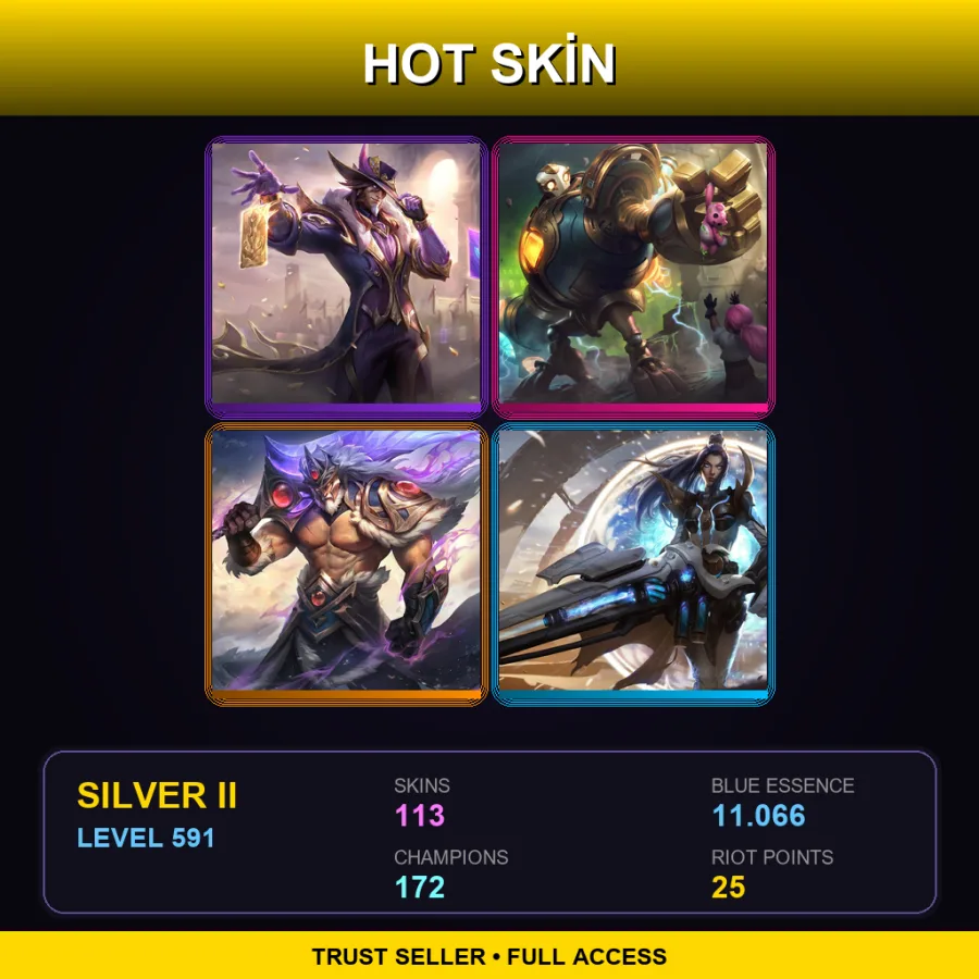 LAN | Lv591 | Silver II | 113 Skin | 172 Champ — LoL account