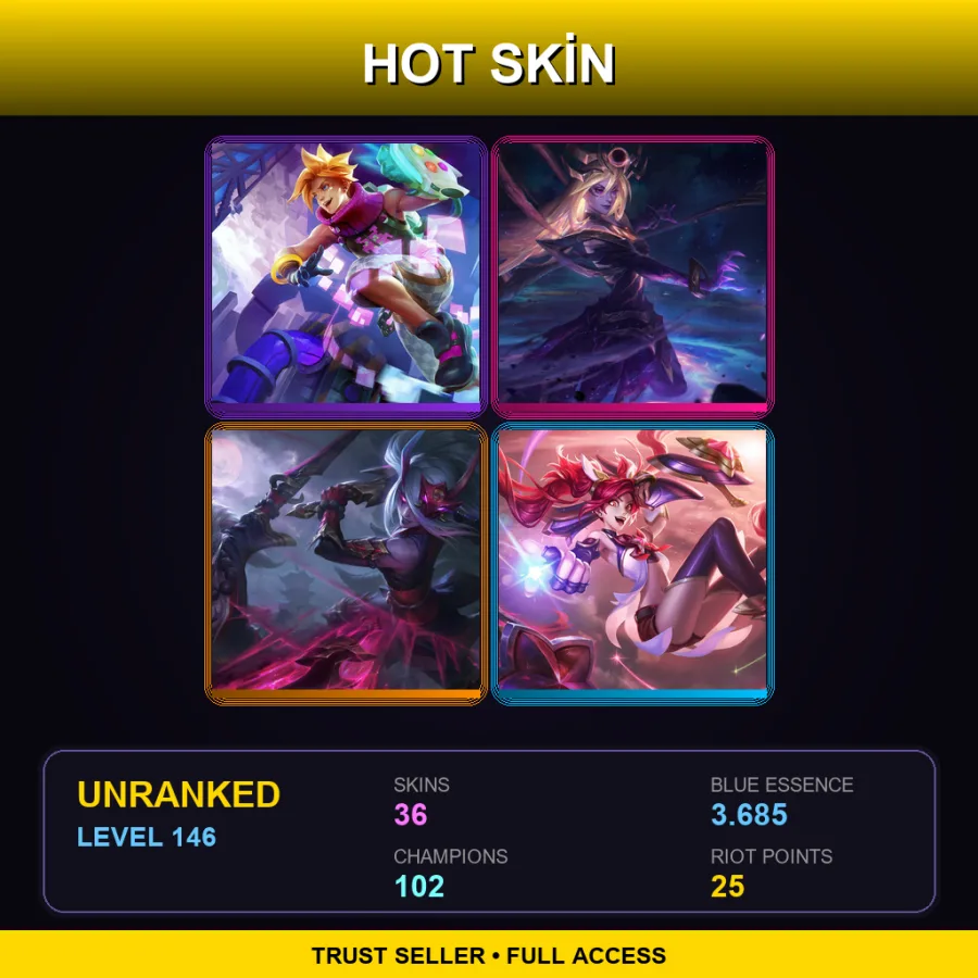 LAS | Lv146 | Unranked | 36 Skin | 102 Champ — LoL account