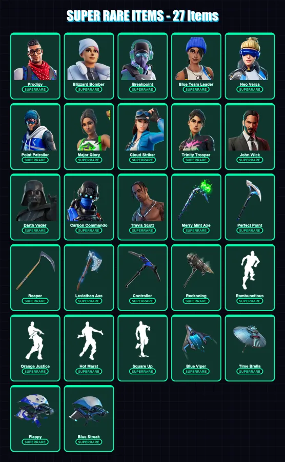 [PS4/PS5/XBOX/PC] | Prodigy | Blizzard Bomber | Breakpoint | Blue Team Leader | Neo Versa | 629 skin | 475 pickaxe | 342 emote | 272 glider | Lv4766