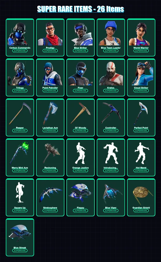 [PC/XBOX/PSN] | Carbon Commando | Prodigy | Blue Striker | Blue Team Leader | World Warrior | 260 skin | 171 pickaxe | 199 emote | 136 glider | Lv23 — Fortnite account