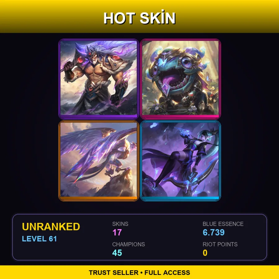 BR | Lv61 | Unranked | 17 Skin | 45 Champ — LoL account
