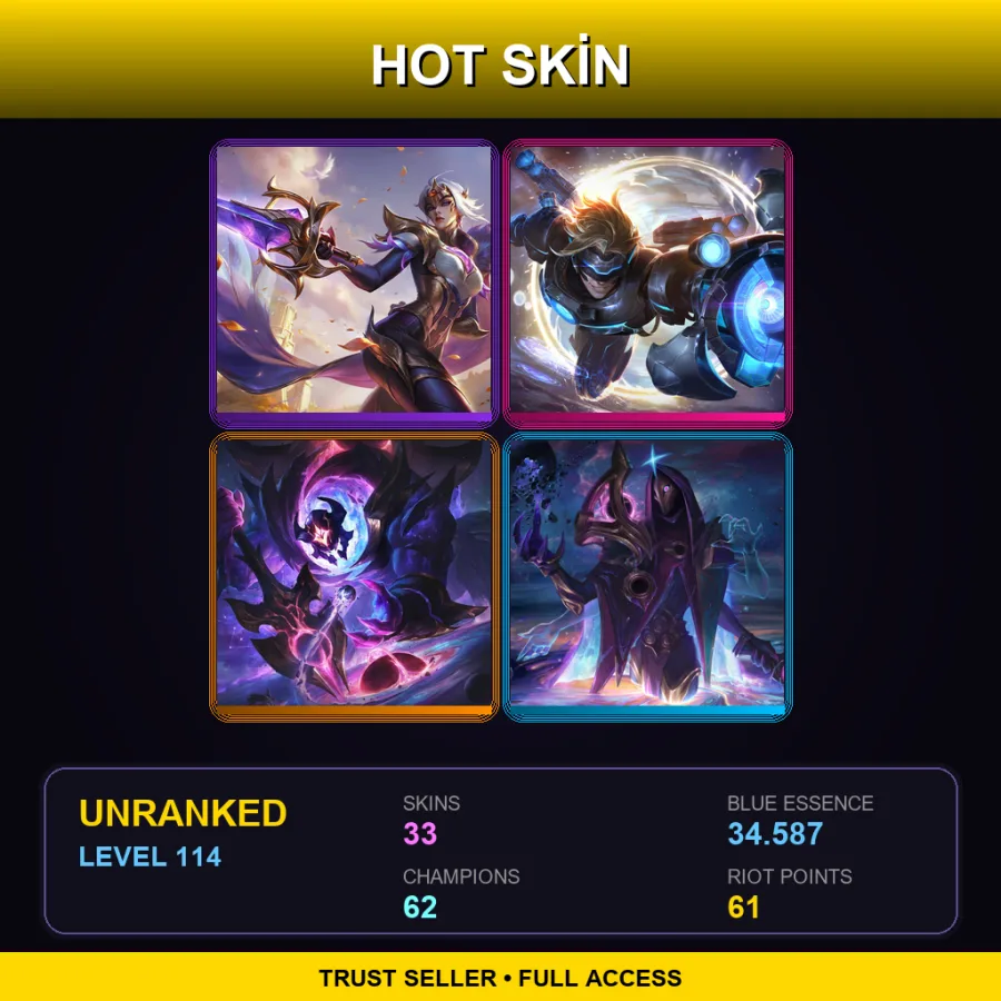 EUW | Lv114 | Unranked | 33 Skin | 62 Champ