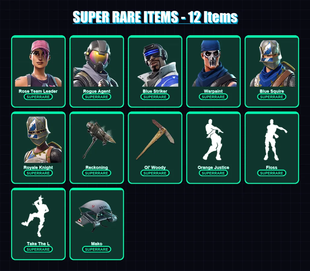 [PC/XBOX/PSN] | Rose Team Leader | Rogue Agent | Blue Striker | Warpaint | Blue Squire | 39 skin | 28 pickaxe | 32 emote | 37 glider | Lv403