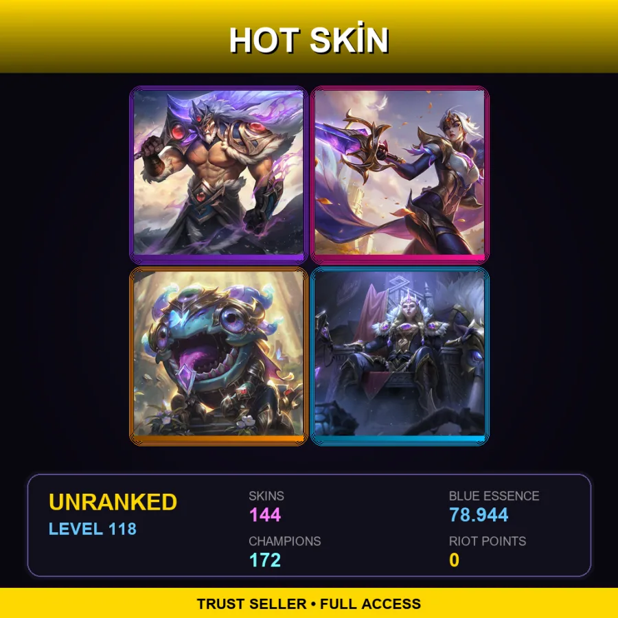 VN | Victorious Tryndamere | Victorious Fiora | Victorious Kog'Maw | Victorious Sejuani | 144 Skin | 172 Champ | Lv118