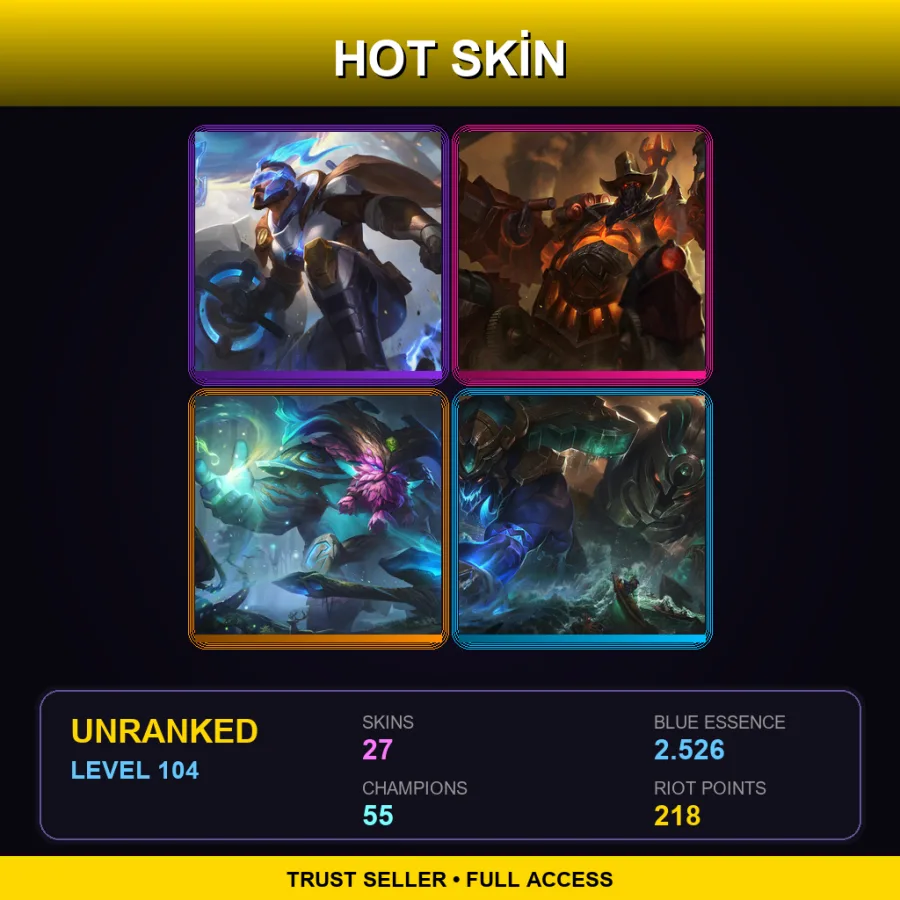 LAN | Lv104 | Unranked | 27 Skin | 55 Champ — LoL account