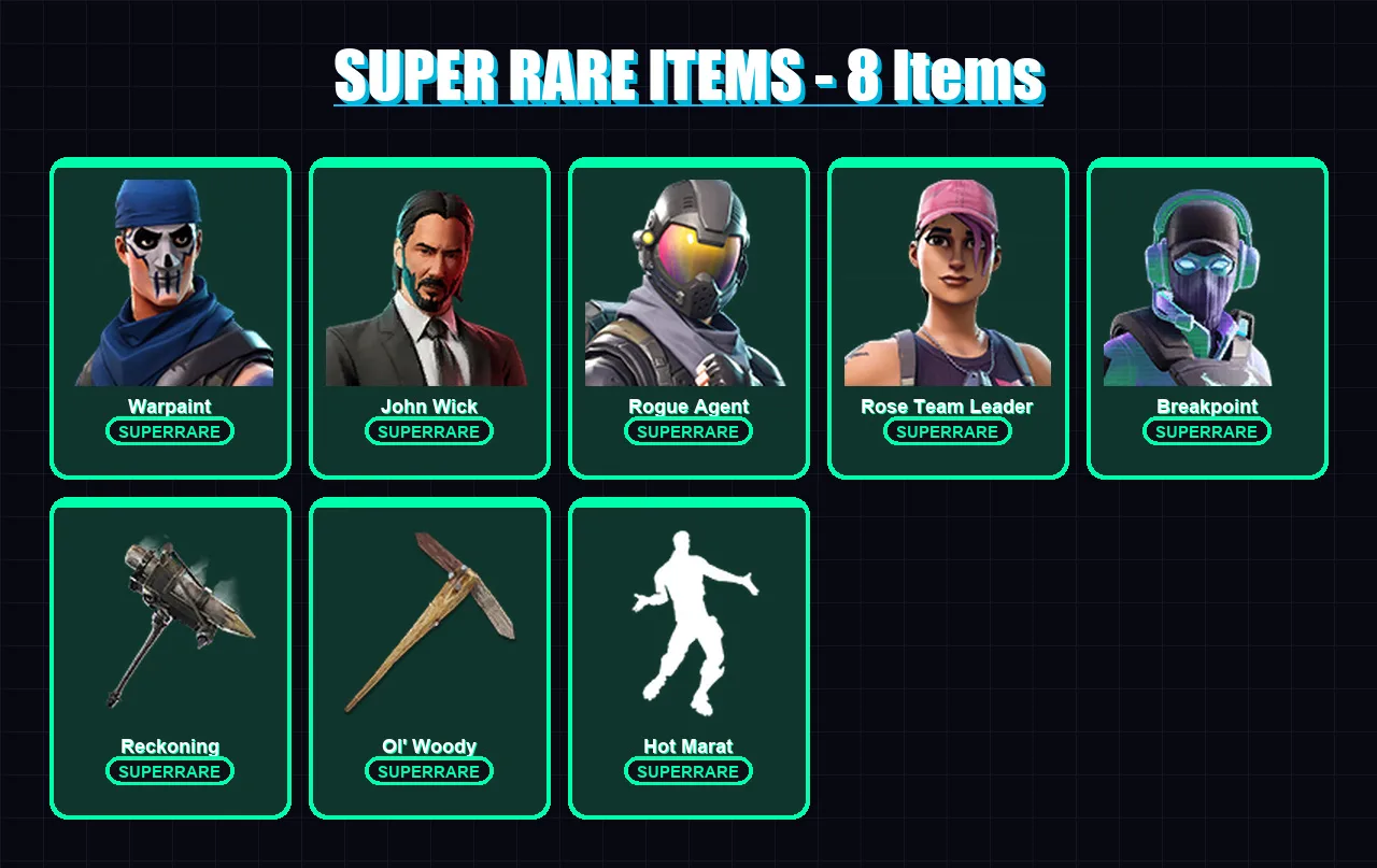 [PC/PSN] | Warpaint | John Wick | Rogue Agent | Rose Team Leader | Breakpoint | 58 skin | 54 pickaxe | 61 emote | 64 glider | Lv831 — Fortnite account