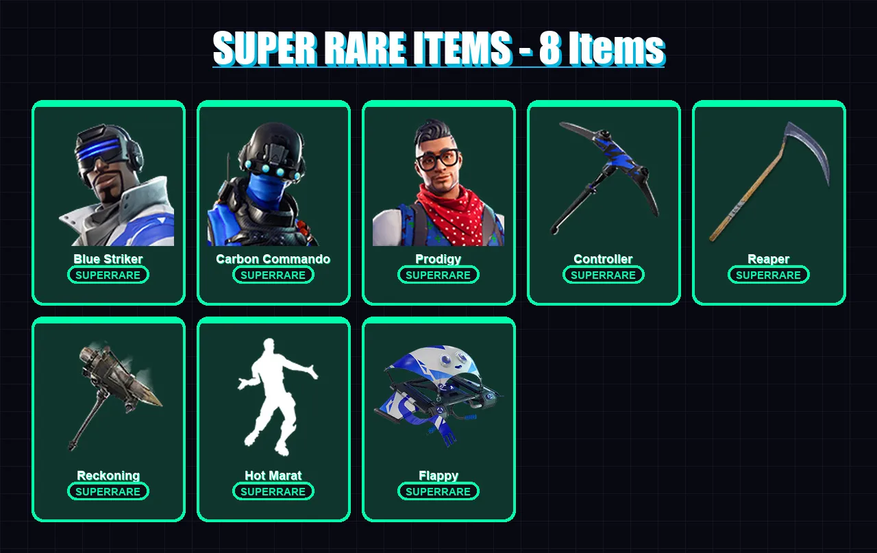 [PC/XBOX/PSN] | Blue Striker | Carbon Commando | Prodigy | Lynx | The Ice King | 59 skin | 35 pickaxe | 84 emote | 40 glider | Lv420