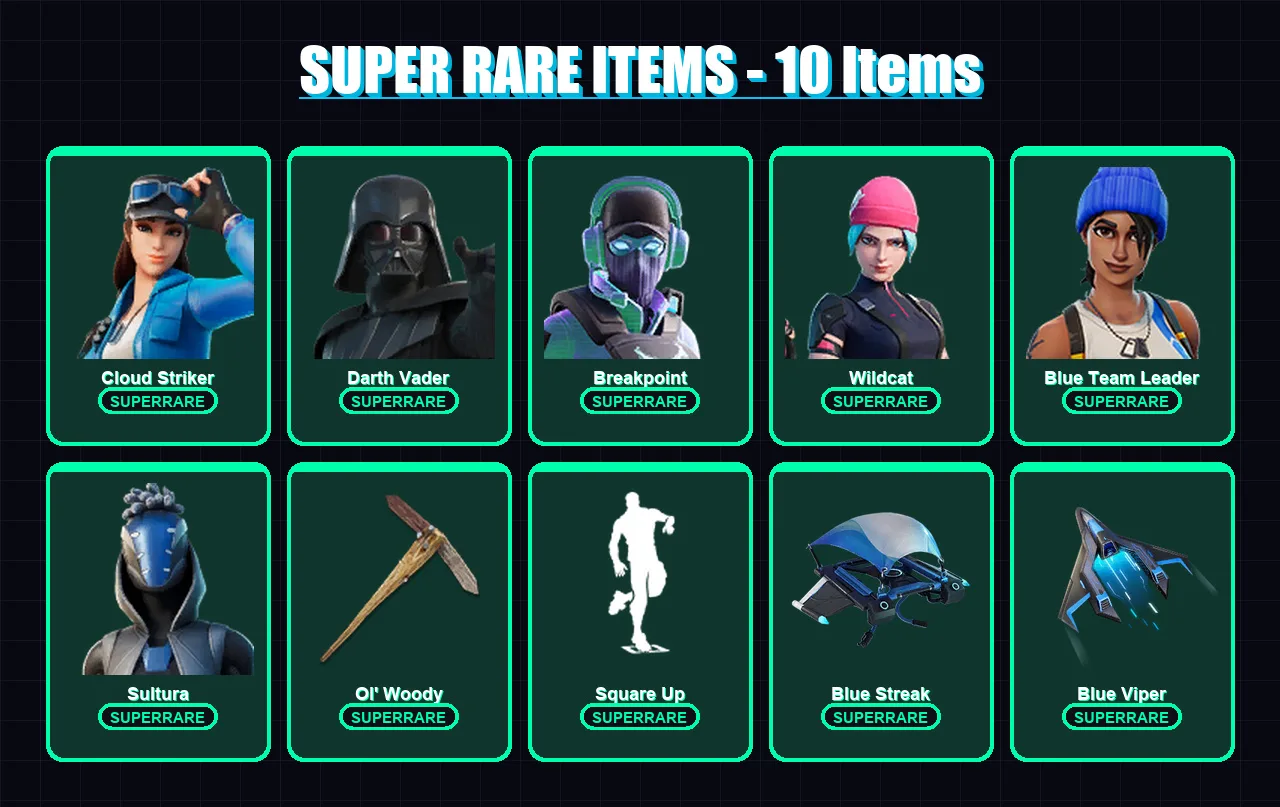 [PS4/PS5/XBOX/PC] | Cloud Striker | Darth Vader | Breakpoint | Wildcat | Blue Team Leader | 249 skin | 240 pickaxe | 144 emote | 170 glider | Lv2920
