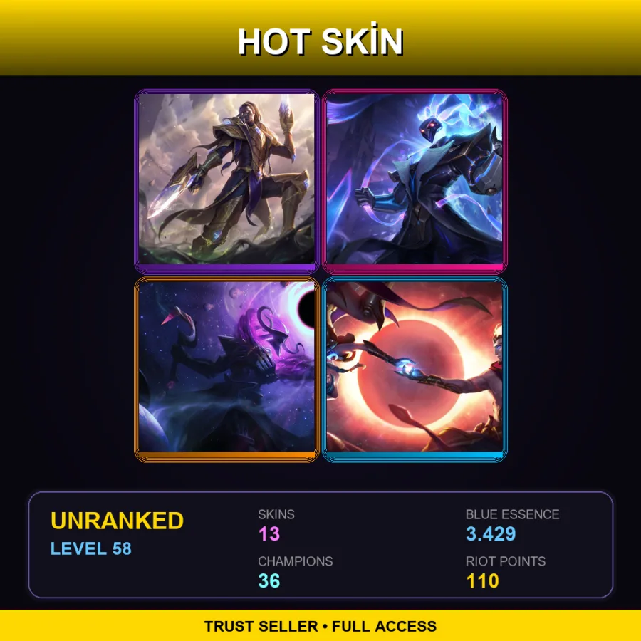 EUW | Lv58 | Unranked | 13 Skin | 36 Champ — LoL account