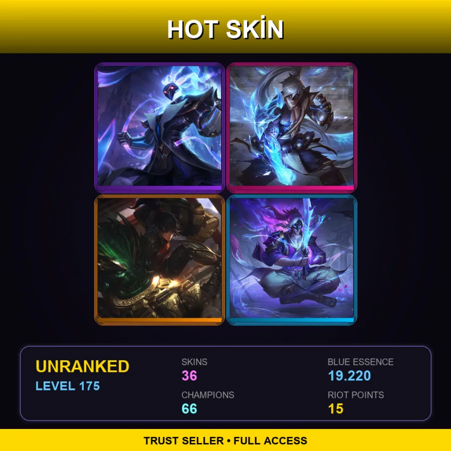 LAS | Lv175 | Unranked | 36 Skin | 66 Champ — LoL account