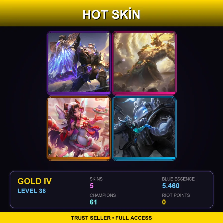 TR | Victorious Braum | Lunar Guardian Nasus | Dumpling Darlings Seraphine | Fright Night Nautilus | 5 Skin | 61 Champ | Gold IV | Lv38