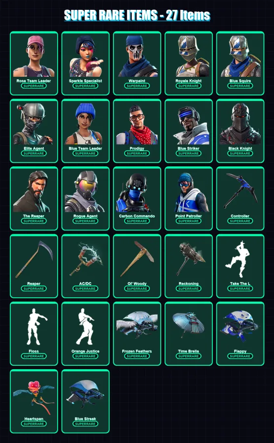 [PC/XBOX] | Rose Team Leader | Sparkle Specialist | Warpaint | Royale Knight | Blue Squire | 214 skin | 207 pickaxe | 155 emote | 176 glider | Lv246