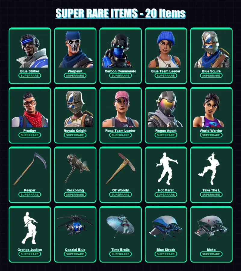 [PC/XBOX] | Blue Striker | Warpaint | Carbon Commando | Blue Team Leader | Blue Squire | 117 skin | 109 pickaxe | 142 emote | 109 glider | Lv1466
