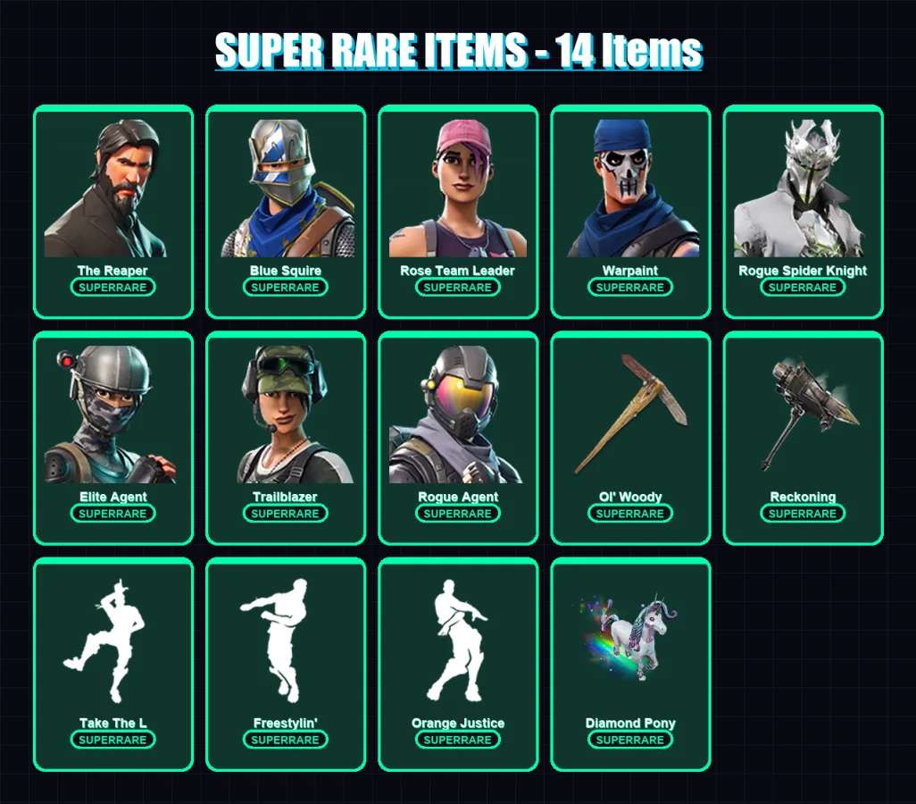 [PC] | The Reaper | Blue Squire | Rose Team Leader | Warpaint | Rogue Spider Knight | 81 skin | 64 pickaxe | 66 emote | 59 glider | Lv822