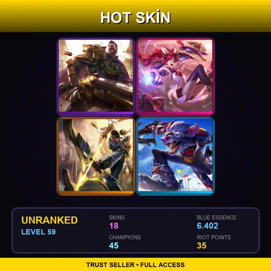 LAS | Lv59 | Unranked | 18 Skin | 45 Champ — LoL account