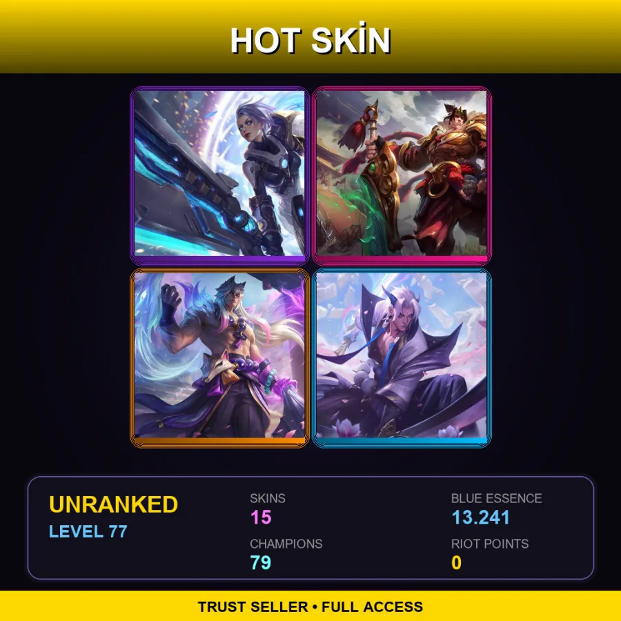 LAS | Lv77 | Unranked | 15 Skin | 79 Champ — LoL account
