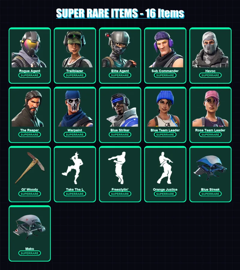 [PS4/PS5/XBOX/PC] | Rogue Agent | Trailblazer | Elite Agent | Sub Commander | Havoc | 26 skin | 16 pickaxe | 19 emote | 21 glider | Lv258