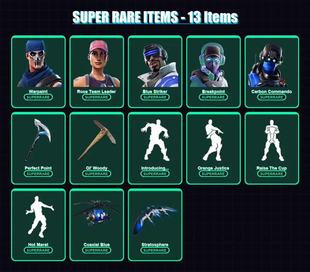 [PC/XBOX/PSN] | Warpaint | Rose Team Leader | Blue Striker | Breakpoint | Carbon Commando | 74 skin | 53 pickaxe | 95 emote | 53 glider | Lv679 — Fortnite account