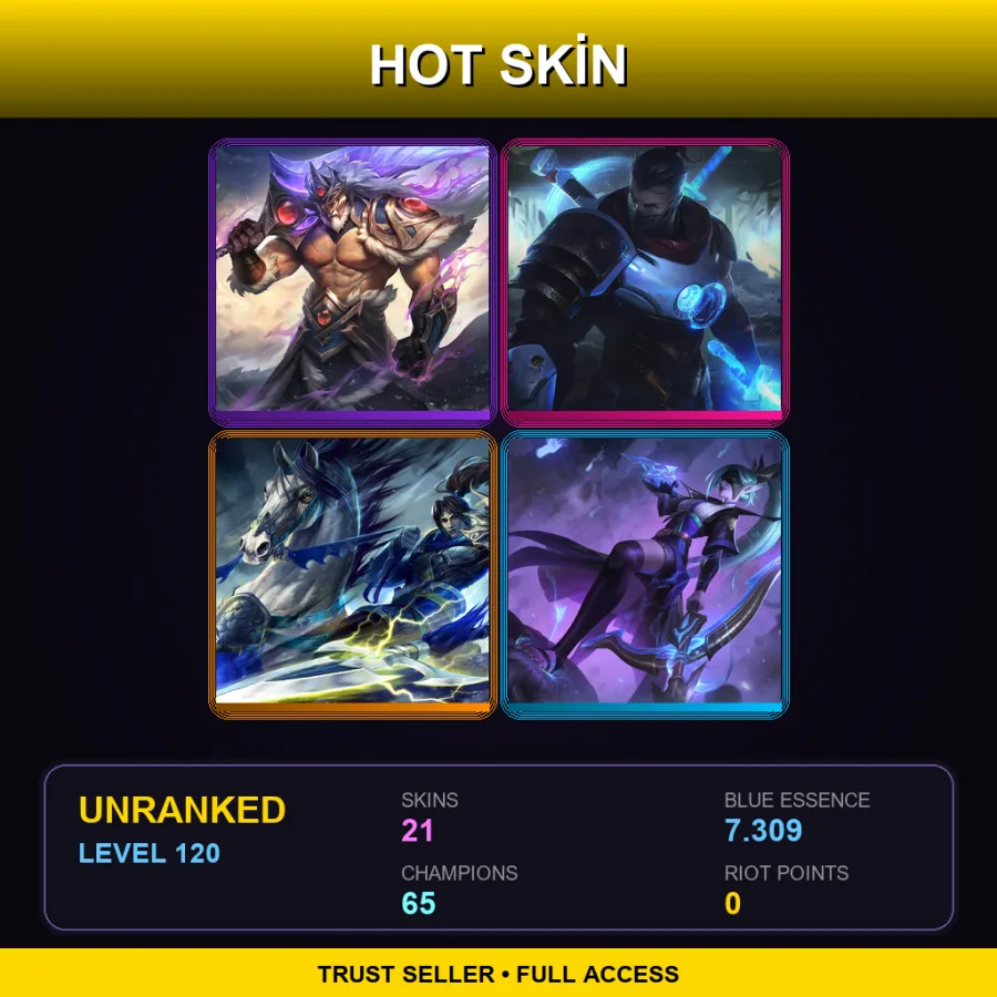 LAS | Lv120 | Unranked | 21 Skin | 65 Champ — LoL account