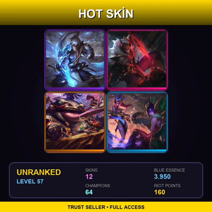 TR | Lv57 | Unranked | 12 Skin | 64 Champ — LoL account