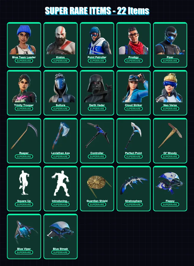 [PC/XBOX/PSN] | Blue Team Leader | Kratos | Point Patroller | Prodigy | Fixer | 221 skin | 165 pickaxe | 112 emote | 111 glider | Lv2020