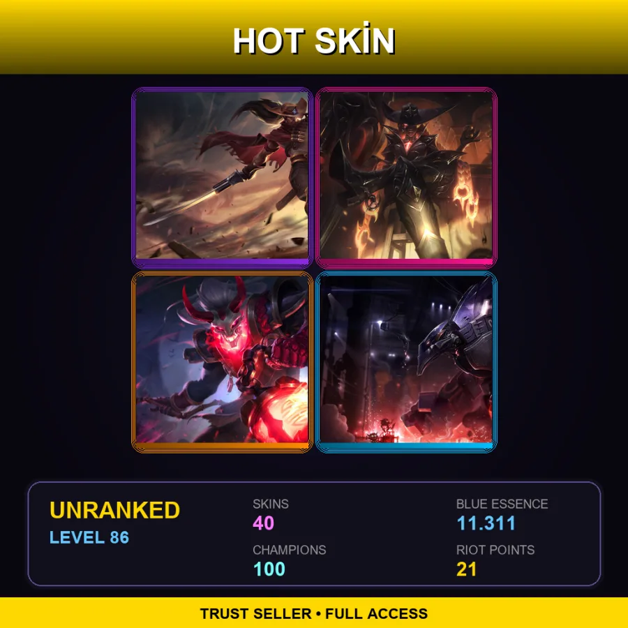 EUNE | Lv86 | Unranked | 40 Skin | 100 Champ — LoL account