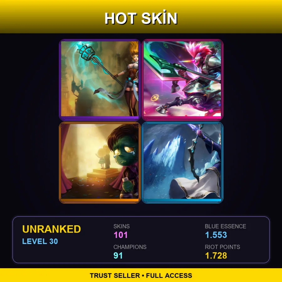 NA | Lv30 | Unranked | 101 Skin | 91 Champ — LoL account