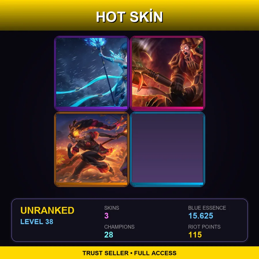 EUW | Lv38 | Unranked | 3 Skin | 28 Champ — LoL account