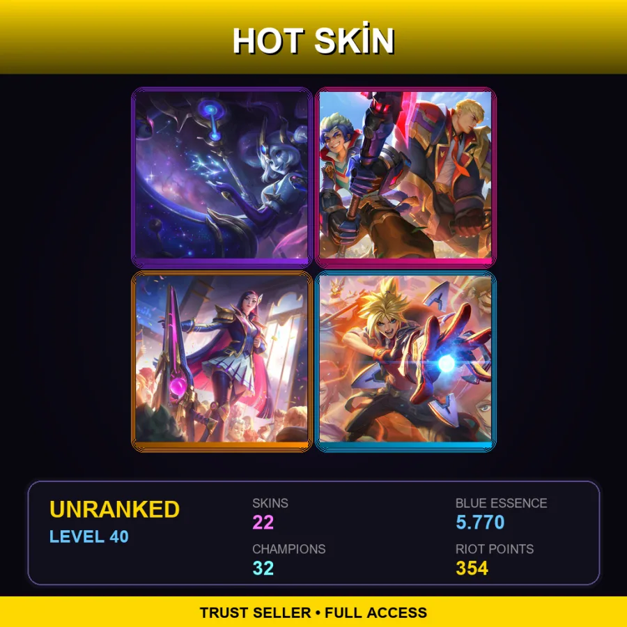 NA | Cosmic Destiny Nami | Battle Academia Garen | Battle Academia Caitlyn | Battle Academia Ezreal | 22 Skin | 32 Champ | Lv40