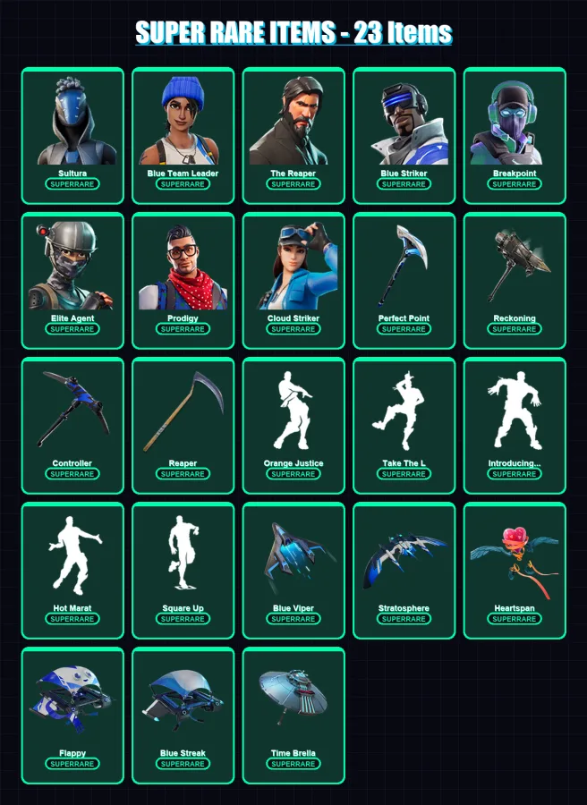 [PS4/PS5/XBOX/PC] | Sultura | Blue Team Leader | The Reaper | Blue Striker | Breakpoint | 136 skin | 147 pickaxe | 121 emote | 138 glider | Lv1968