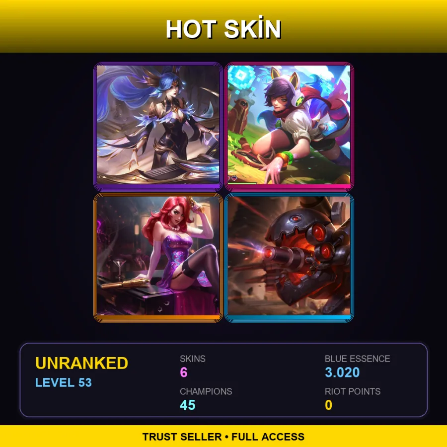 EUW | Lv53 | Unranked | 6 Skin | 45 Champ