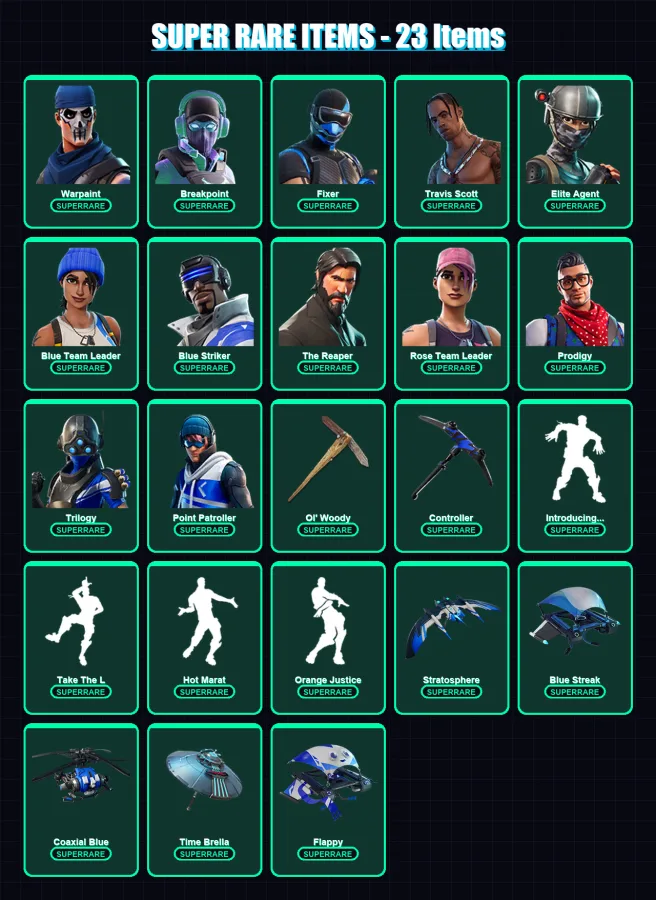 [PS4/PS5/XBOX/PC] | Warpaint | Breakpoint | Fixer | Travis Scott | Elite Agent | 84 skin | 103 pickaxe | 88 emote | 106 glider | Lv1599 — Fortnite account