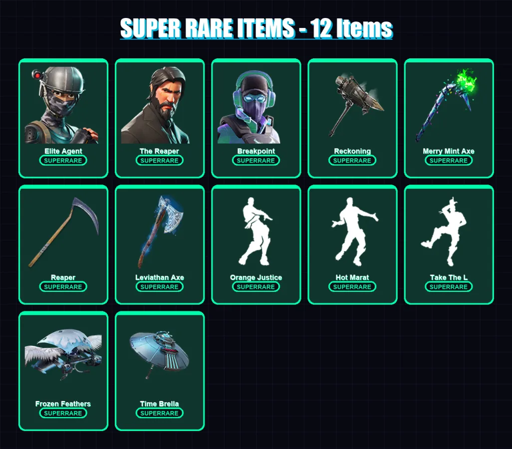 [PC/XBOX/PSN] | Elite Agent | The Reaper | Breakpoint | Blackheart | Frozen Raven | 162 skin | 149 pickaxe | 90 emote | 106 glider | Lv1546