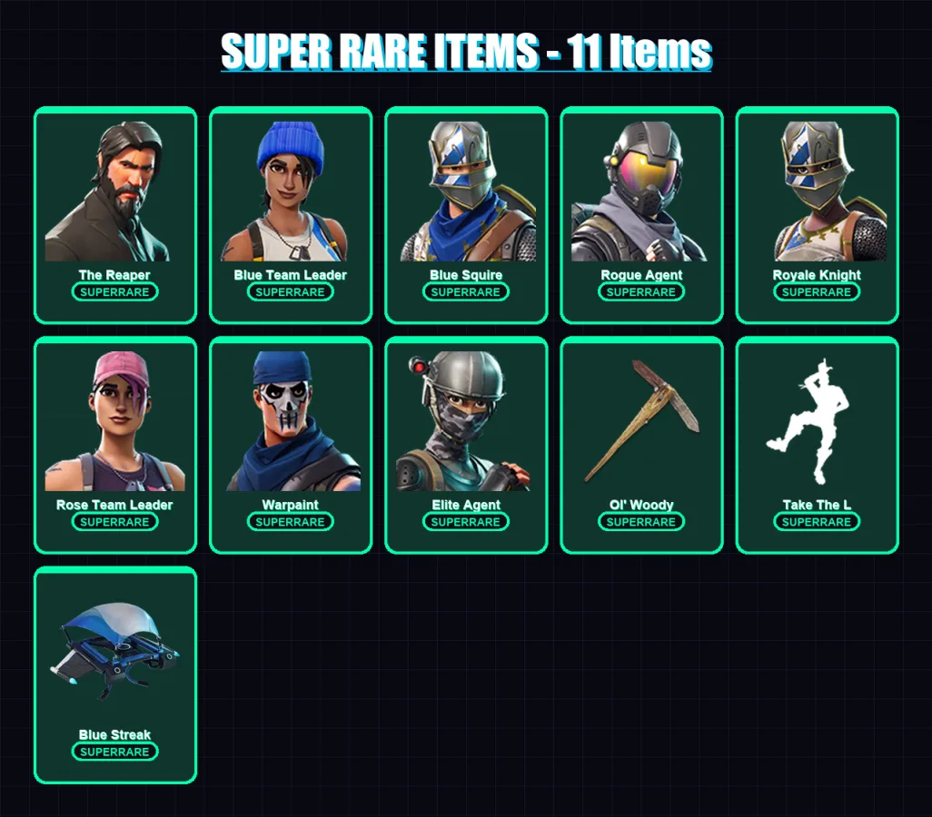 [PS4/PS5/XBOX/PC] | The Reaper | Blue Team Leader | Blue Squire | Rogue Agent | Royale Knight | 20 skin | 18 pickaxe | 21 emote | 17 glider | Lv199