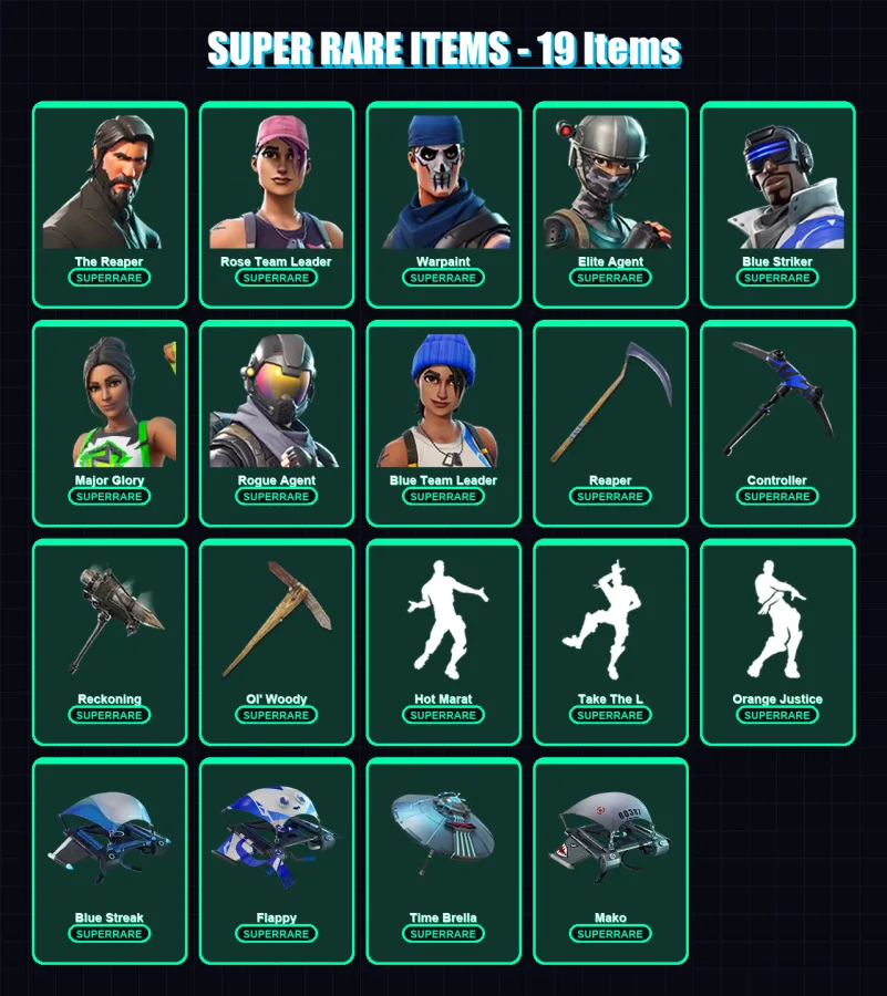 [PC/XBOX] | The Reaper | Rose Team Leader | Warpaint | Elite Agent | Blue Striker | 146 skin | 209 pickaxe | 149 emote | 178 glider | Lv3847