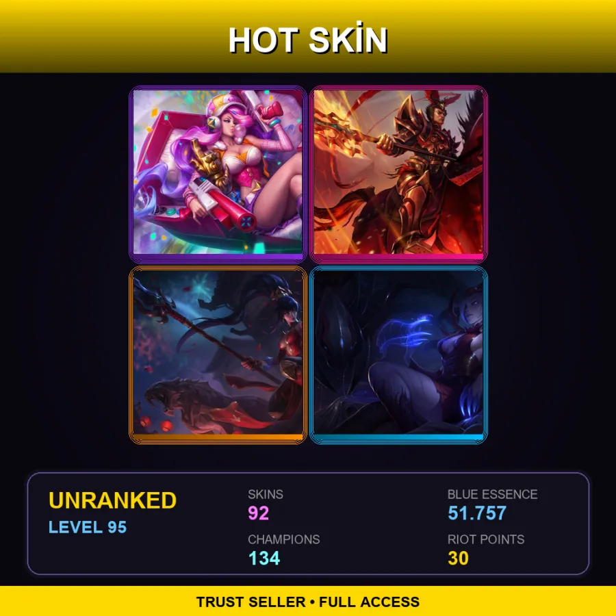 OCE | Lv95 | Unranked | 92 Skin | 134 Champ — Unranked / Smurf League of Legends
