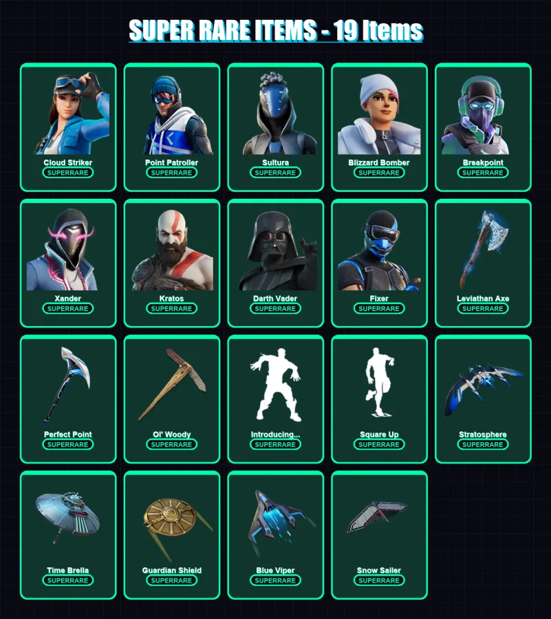 [PC/XBOX/PSN] | Cloud Striker | Point Patroller | Sultura | Blizzard Bomber | Breakpoint | 267 skin | 287 pickaxe | 206 emote | 187 glider | Lv3765