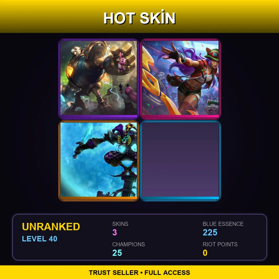 EUW | Lv40 | Unranked | 3 Skin | 25 Champ — LoL account