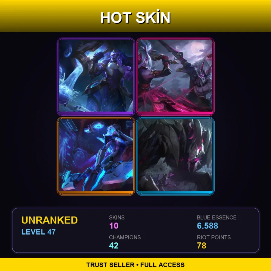 EUW | Cosmic Invoker Illaoi | Blood Moon Master Yi | PROJECT: Ashe | Old God Malphite | 10 Skin | 42 Champ | Lv47