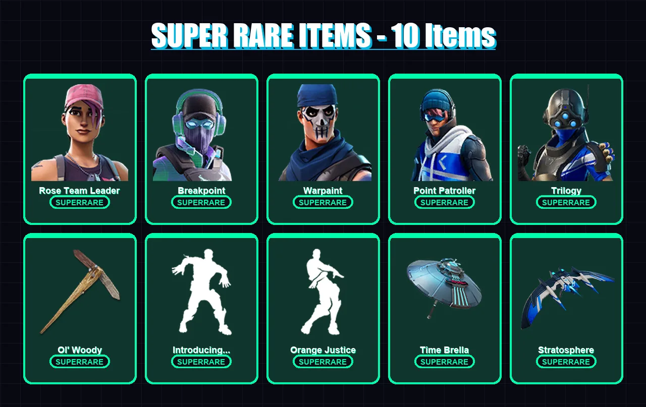 [PC] | Rose Team Leader | Breakpoint | Warpaint | Point Patroller | Trilogy | 258 skin | 271 pickaxe | 264 emote | 214 glider | Lv3176