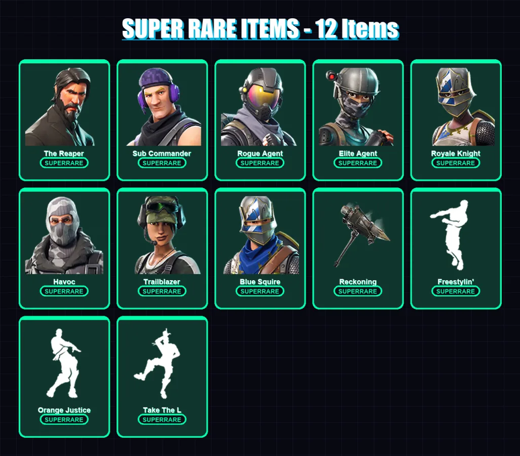 [PC/XBOX/PSN] | The Reaper | Sub Commander | Rogue Agent | Elite Agent | Royale Knight | 35 skin | 20 pickaxe | 25 emote | 24 glider | Lv310