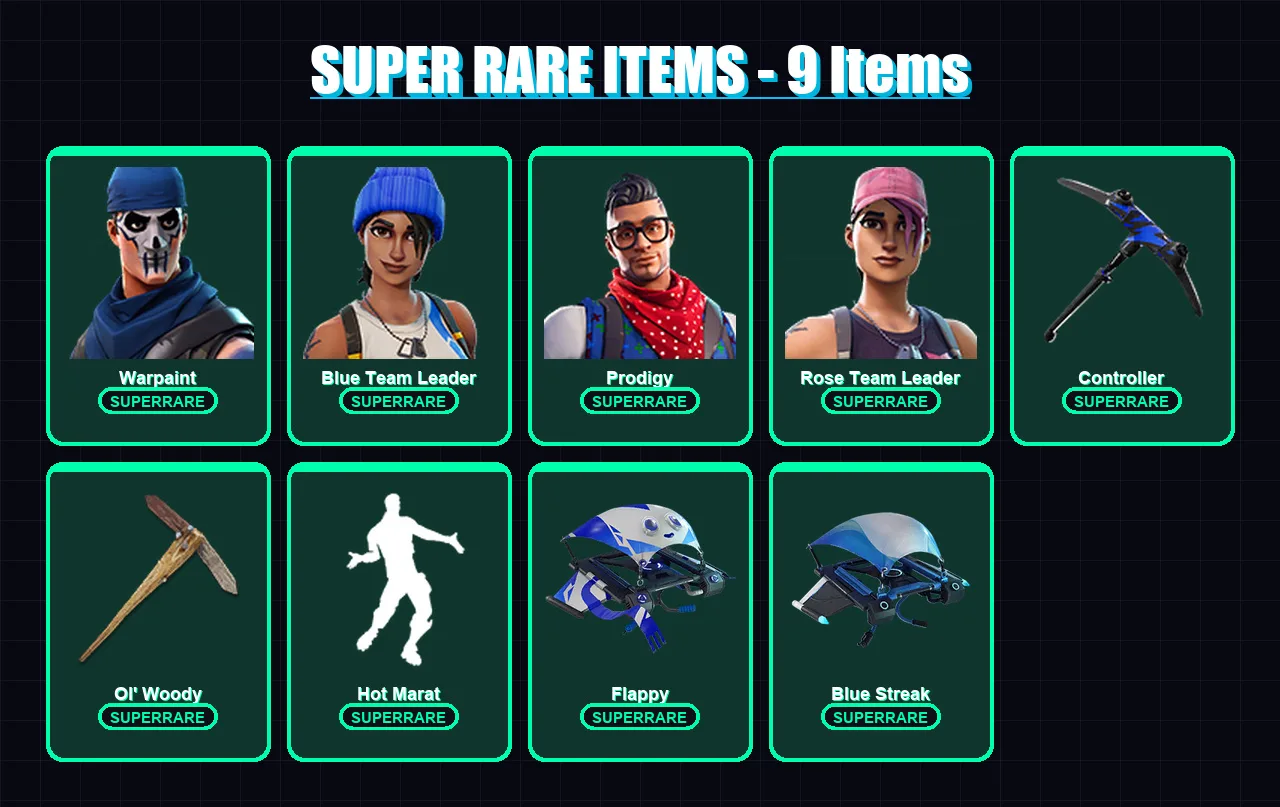 [PS4/PS5/XBOX/PC] | Warpaint | Blue Team Leader | Prodigy | Rose Team Leader | Drift | 12 skin | 18 pickaxe | 18 emote | 19 glider | Lv147
