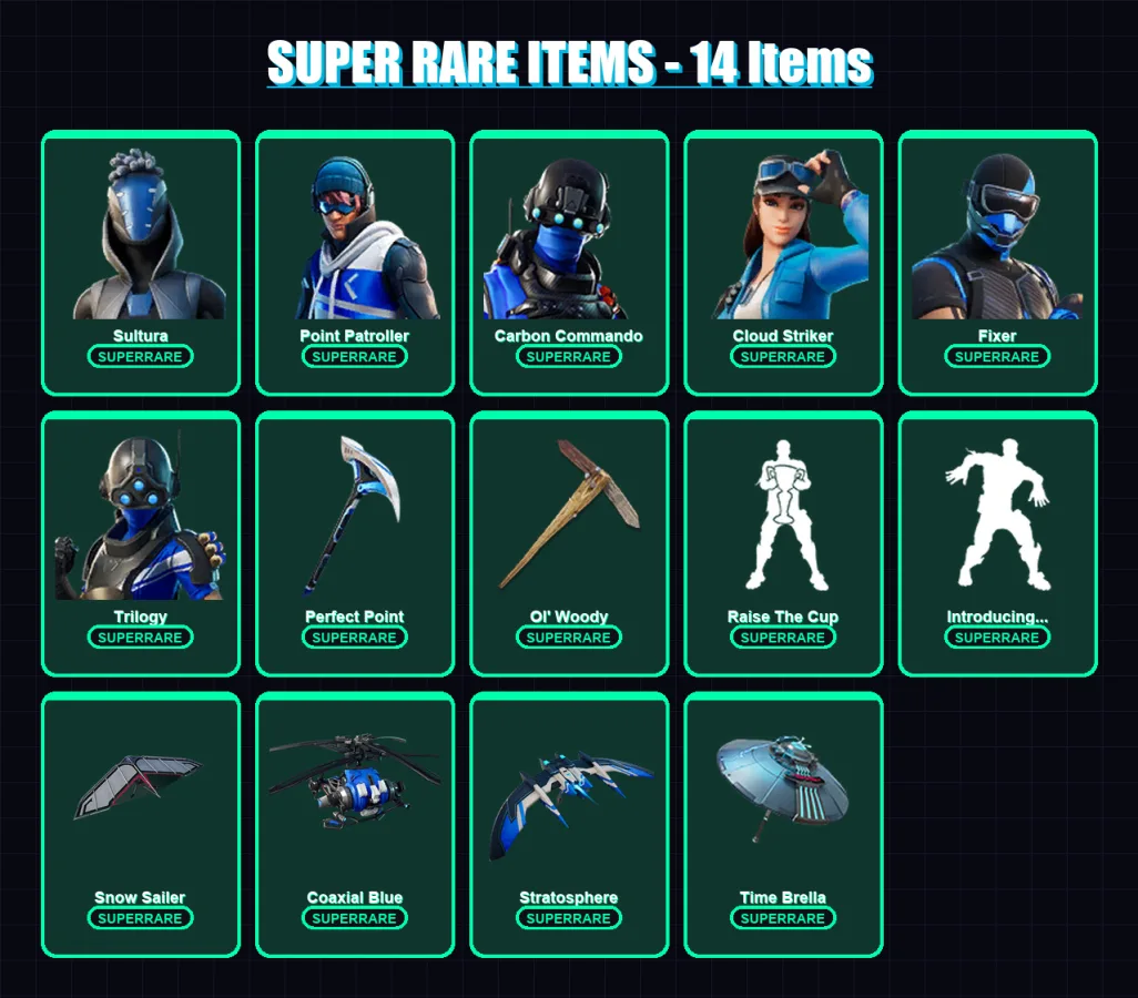 [PS4/PS5/XBOX/PC] | Sultura | Point Patroller | Carbon Commando | Cloud Striker | Fixer | 183 skin | 246 pickaxe | 200 emote | 206 glider | Lv3543 — Fortnite account